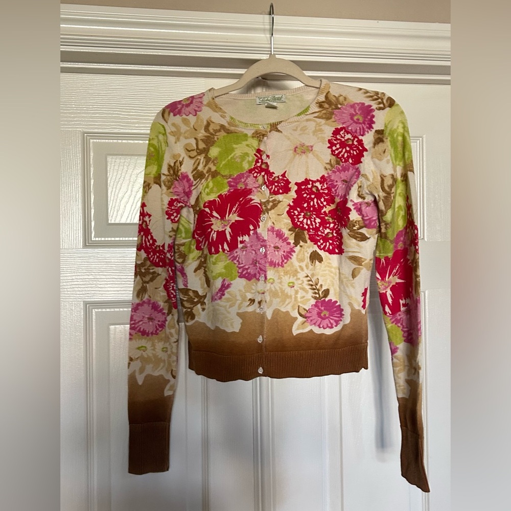 Lucky Brand Floral Cardigan Sweater, EUC, size Medium